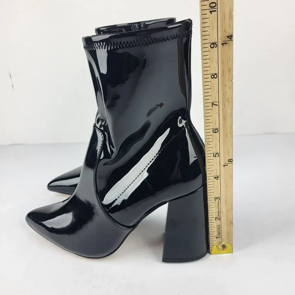 Abound Billie Women's Boot Black Faux Patent Leather Heeled Pointed Toe 7M